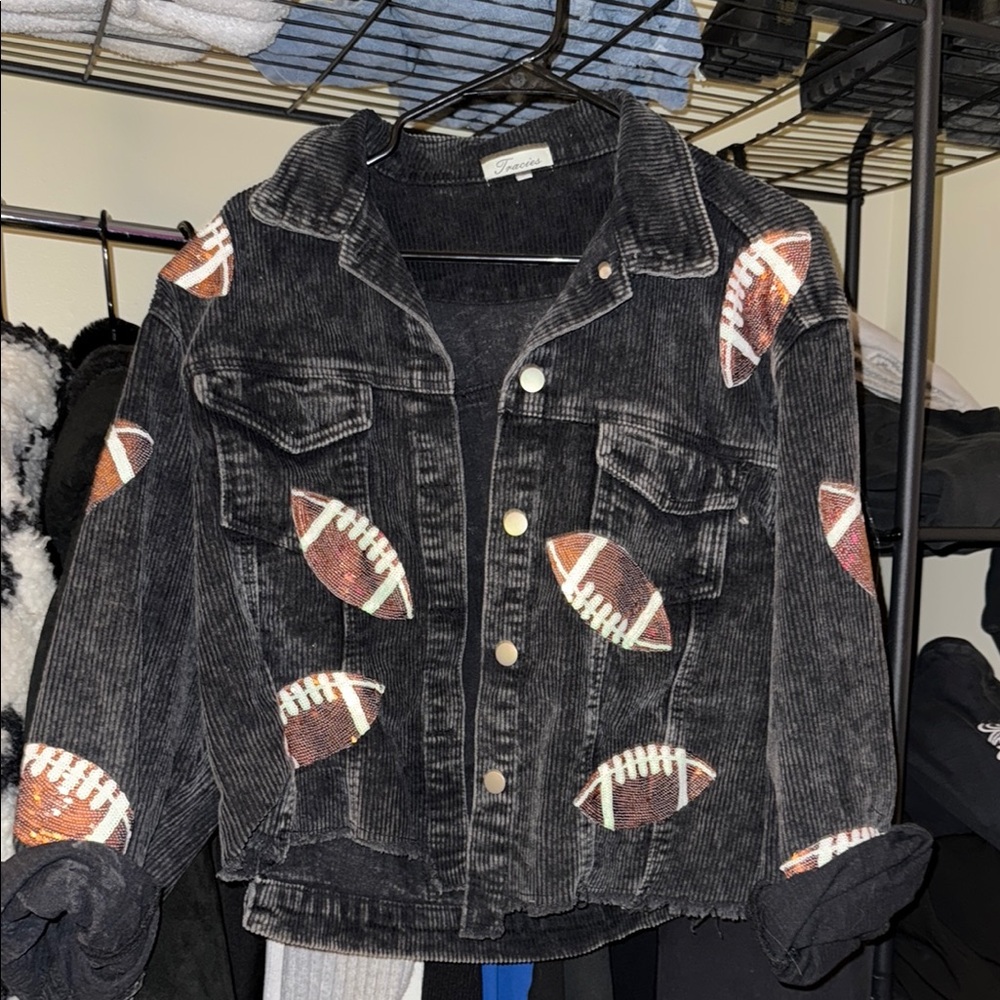 Black Corduroy Jacket with Football Patches